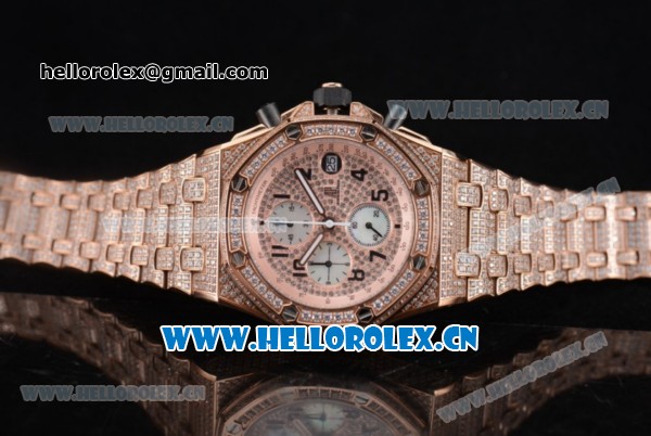 Audemars Piguet Royal Oak Offshore Seiko VK67 Quartz Rose Gold/Diamonds Case with Rose Gold Dial and Diamonds Bezel - Click Image to Close